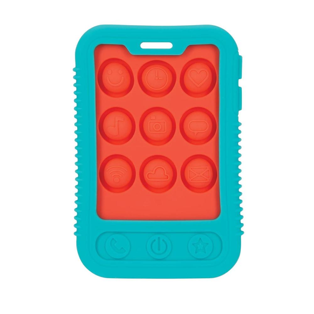 imageNuby Baby Teething Toy 3 Months Giggle Bytes Sensory Popper Cellphone AquaAqua Giggle Bytes Teething Toy