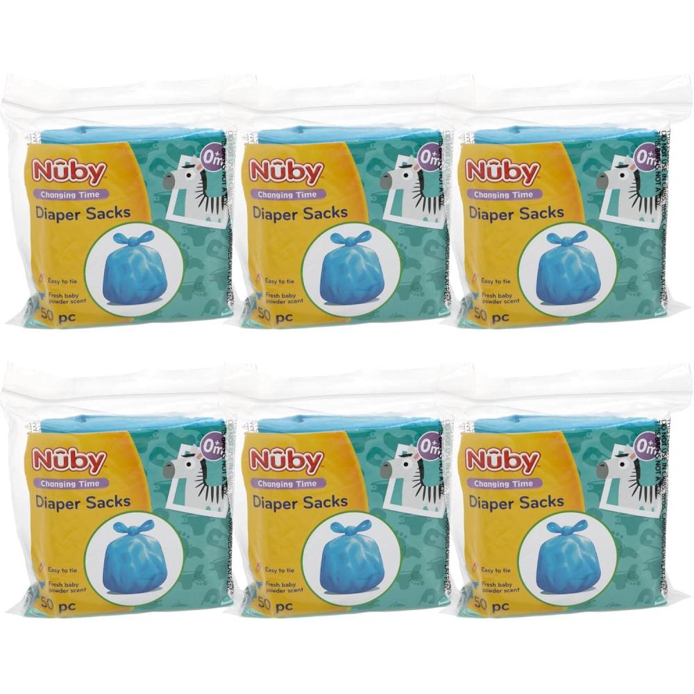 imageNuby Diaper Disposal Bags for Baby  6Pack 50 Count Disposable Bags  Fresh Baby Powder Scent  Blue50 Count Pack of 6