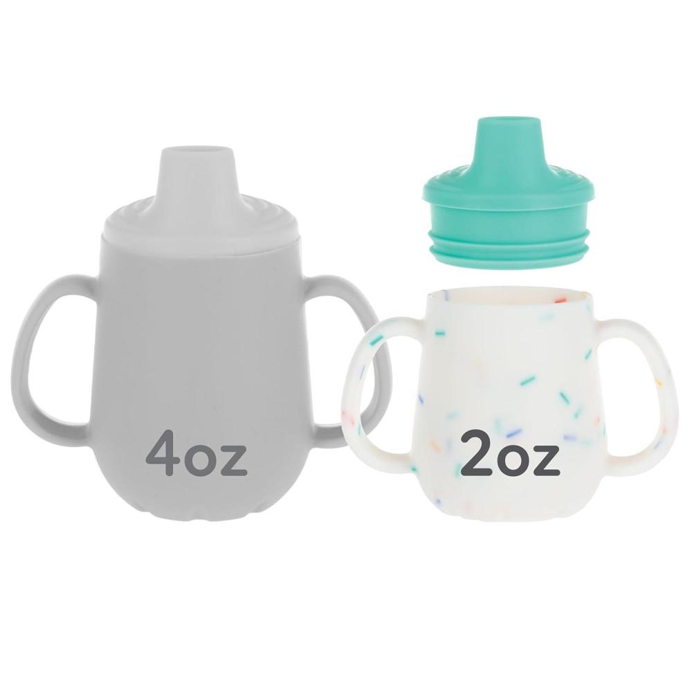 imageNuby First Training Cup  Silicone Cup with FreeFlow Spout and EasyGrip Design  2 oz  6 Months  Coral and SprinklesAqua  Sprinkles
