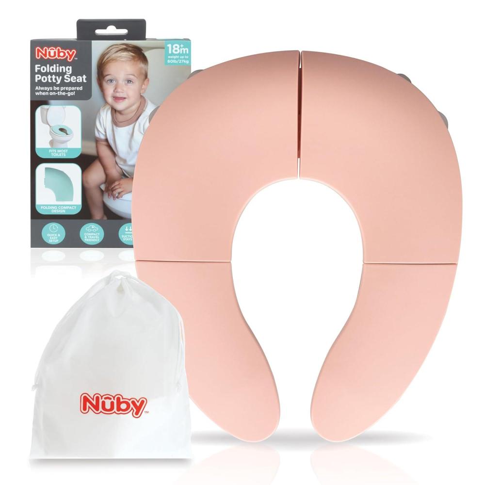 imageNuby Folding Potty Seat and Bag  Toddler Travel Essential  Travel Toilet Seat for Toddlers 18 Months  WhitePink