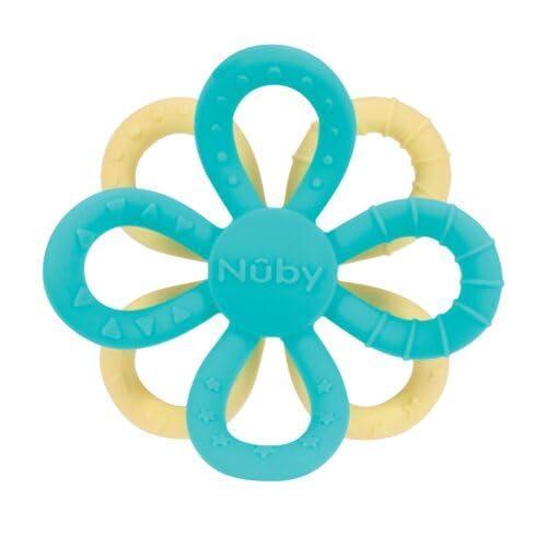 imageNuby Fun Loops Teether  FlowerShaped Infant Teething Toy for Babies  3 Months  Pink and PurpleAqua  Yellow