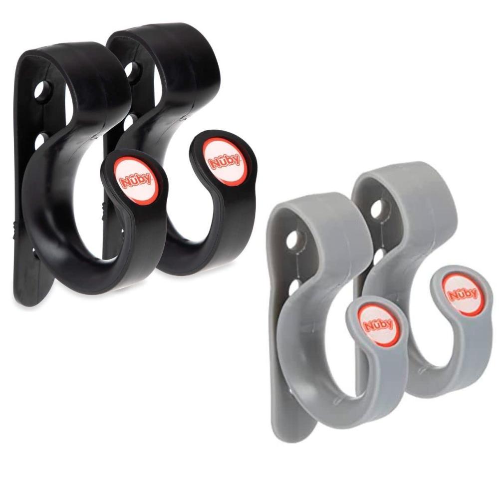 imageNuby Nonslip Stroller Hook 2 Pack Black or Gray DO NOT Put Excessive Weight on Hook  Recommended 35 lb max