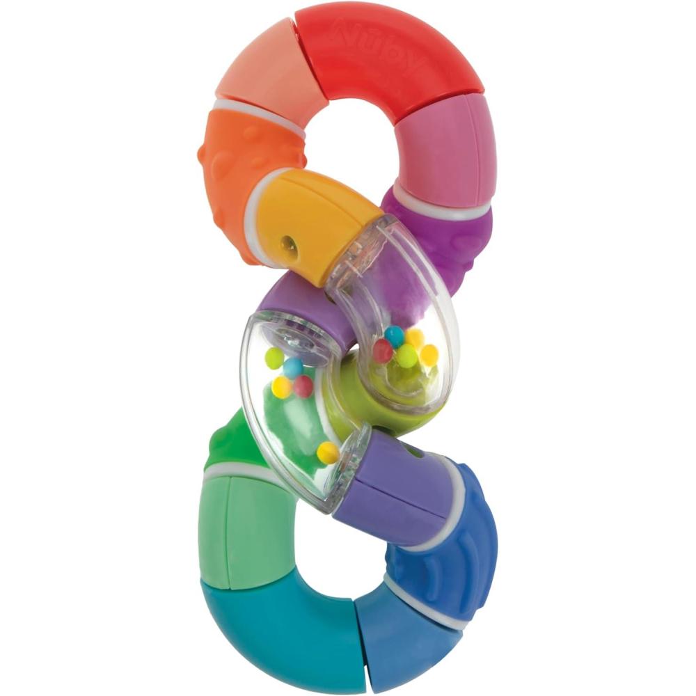 imageNuby Twista Teether Toy for Babies  Multicolor Rattle Teething  Toy for Baby Teething Relief  6 MonthsTwistable Rattle and Teether