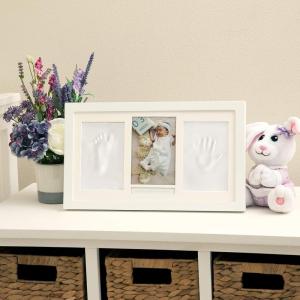 Nuby Baby Hand & Footprint Kit with Classic White Wooden Frame That Holds Two 3 x 3″ Photos Plus 1 Clay Print Kit for Newborn Girls & Boys(Wall Décor Frame)