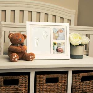 Nuby Baby Hand & Footprint Kit with Classic White Wooden Frame That Holds Two 3 x 3″ Photos Plus 1 Clay Print Kit for Newborn Girls & Boys(Footprint and photo kit)