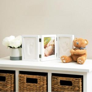 Nuby Baby Hand & Footprint Kit with Classic White Wooden Frame That Holds Two 3 x 3″ Photos Plus 1 Clay Print Kit for Newborn Girls & Boys(Trifold Frame)