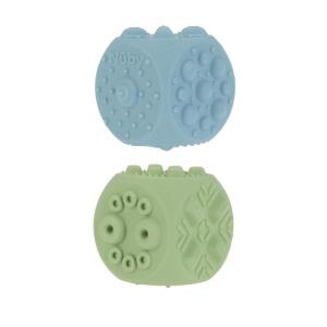 Nuby Baby Teething Toy, 3+ Months, Giggle Bytes Sensory Popper Cellphone, Aqua(Blue & Green Block Poppers)