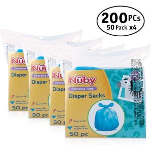 Nuby Diaper Disposal Bags for Baby – (6-Pack) 50 Count Disposable Bags – Fresh Baby Powder Scent – Blue(1 Count (Pack of 200))