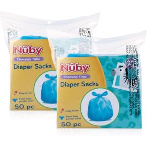 Nuby Diaper Disposal Bags for Baby – (6-Pack) 50 Count Disposable Bags – Fresh Baby Powder Scent – Blue(100 Count (Pack of 1))