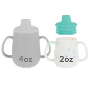 Nuby First Training Cup – Silicone Cup with Free-Flow Spout and Easy-Grip Design – 2 oz – 6+ Months – Coral and Sprinkles(Aqua & Sprinkles)