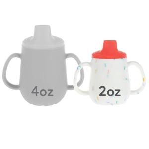 Nuby First Training Cup – Silicone Cup with Free-Flow Spout and Easy-Grip Design – 2 oz – 6+ Months – Coral and Sprinkles(Coral & Sprinkles)