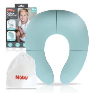 Nuby Folding Potty Seat and Bag – Toddler Travel Essential – Travel Toilet Seat for Toddlers 18+ Months – White(Aqua)