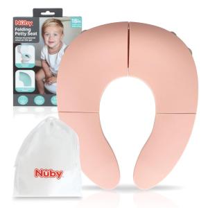 Nuby Folding Potty Seat and Bag – Toddler Travel Essential – Travel Toilet Seat for Toddlers 18+ Months – White(Pink)
