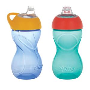 Nuby No-Spill Clik-It Soft Spout Sippy Cup with Easy Grip – (2-Pack) 10 oz – Baby Sippy Cup for 6+ Month Old – Blue/Aqua