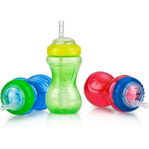 Nuby No-Spill Sippy Cup with Flex Straw – (3-Pack) 10-Ounce Bottles – Sippy Cups for Toddlers 12+ Months – Neutral Color Training Cups for Toddlers(Red  Blue & Green)
