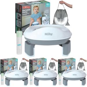 Nuby On-The-Go Portable Potty Seat – Travel Toilet Seat for Boys and Girls 18+ Months – Includes Storage Bag and Disposable Potty Liners – Toddler Travel Essentials – Toddler Potty Training Toilet(Toddler (Pack of 4))