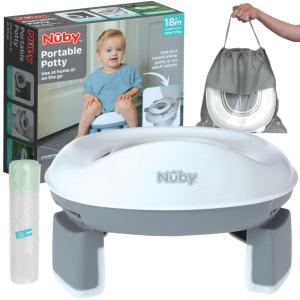 Nuby On-The-Go Portable Potty Seat – Travel Toilet Seat for Boys and Girls 18+ Months – Includes Storage Bag and Disposable Potty Liners – Toddler Travel Essentials – Toddler Potty Training Toilet(Toddler)