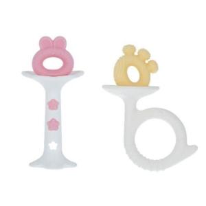 Nuby Silicone Fun Teethers – (2-Pack) Baby Teething Toy – Chick and Tuba Shapes – 3+ Months – Orange and Teal(Pink & Yellow)
