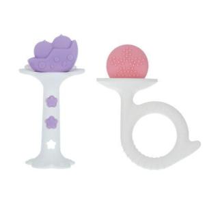 Nuby Silicone Fun Teethers – (2-Pack) Baby Teething Toy – Chick and Tuba Shapes – 3+ Months – Orange and Teal(Purple & Pink)