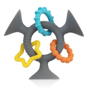 Nuby Silly Three Prong Interactive Suction Toy with Colorful Rings, Red(Gray)