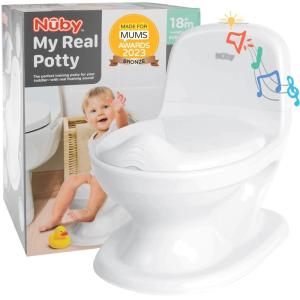 Nuby Step Ladder Toddler Potty Seat for Toilet – All-in-One Kids Potty Training Toilet Seat with Ladder for Toddlers 18+ Months – Grey(White Potty)