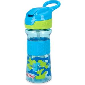 Nuby Thirsty Kids Flip-It No-Spill Toddler Sippy Cup with Soft Spout – 12 oz – 18+ Months – Aqua Camo – Back to School Essentials(Aqua Camo)