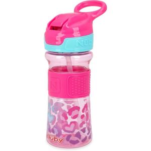 Nuby Thirsty Kids Flip-It No-Spill Toddler Sippy Cup with Soft Spout – 12 oz – 18+ Months – Aqua Camo – Back to School Essentials(Pink Leopard)