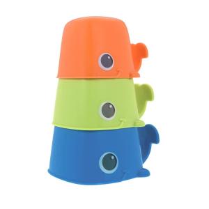 Nuby Whale Bath Cups – 3 Stacking Cups – Baby Bath Toys for Boys and Girls 9+ Months(Stacking Whale Bath Cups)