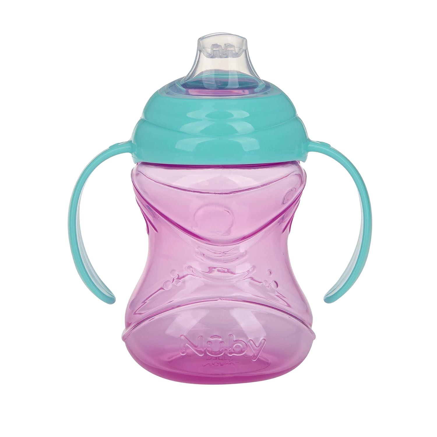 imageNuby ClikIt Grip N Sip Soft Spout NoSpill Training Sippy Cup with Handles 3Pack 10 oz 4 Months BlueGreenRedPink Purple Aqua