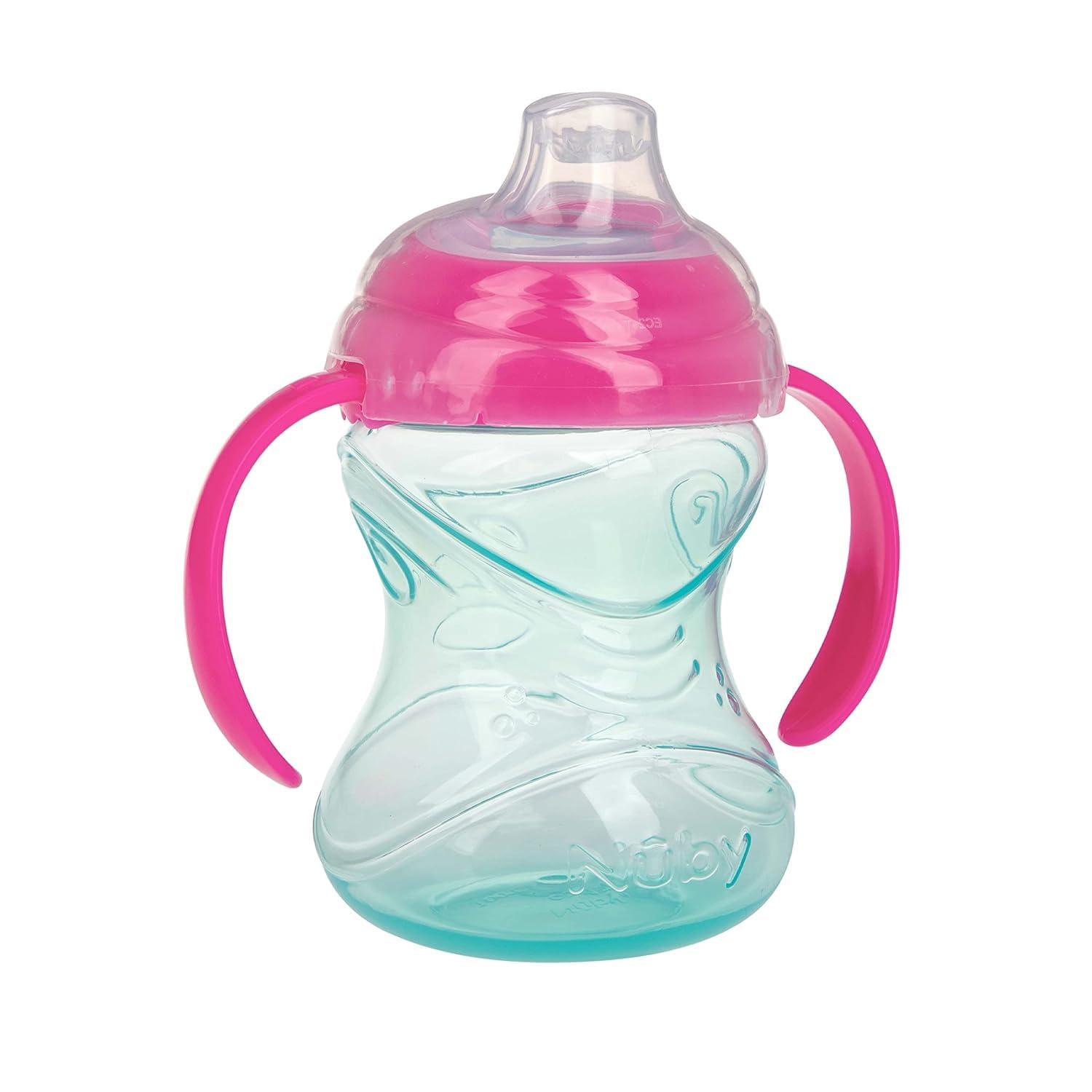 imageNuby ClikIt Grip N Sip Soft Spout NoSpill Training Sippy Cup with Handles 3Pack 10 oz 4 Months BlueGreenRedPink Purple Aqua