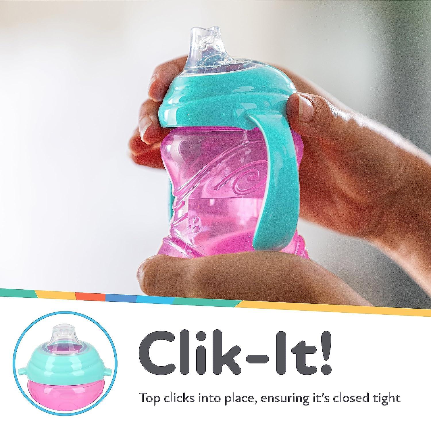 imageNuby ClikIt Grip N Sip Soft Spout NoSpill Training Sippy Cup with Handles 3Pack 10 oz 4 Months BlueGreenRedPink Purple Aqua