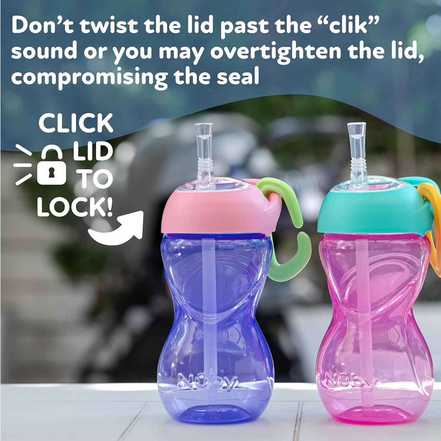 imageNuby NoSpill ClikIt Soft Spout Sippy Cup with Carabiner Clip 3Pack 10 oz Baby Sippy Cup for 6 Month Old with Easy Grip AquaPinkPurplePink Purple Aqua