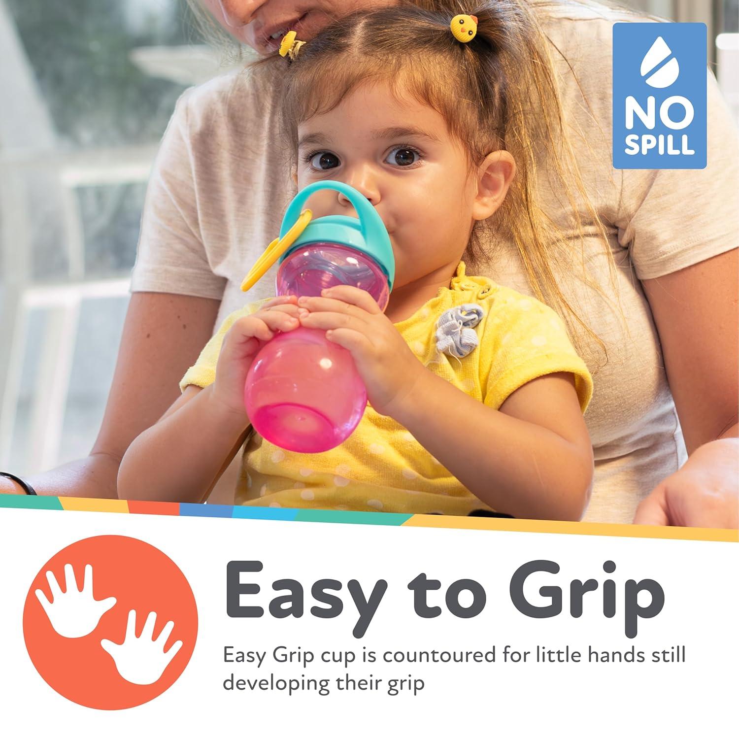 imageNuby NoSpill ClikIt Soft Spout Sippy Cup with Carabiner Clip 3Pack 10 oz Baby Sippy Cup for 6 Month Old with Easy Grip AquaPinkPurplePink Purple Aqua