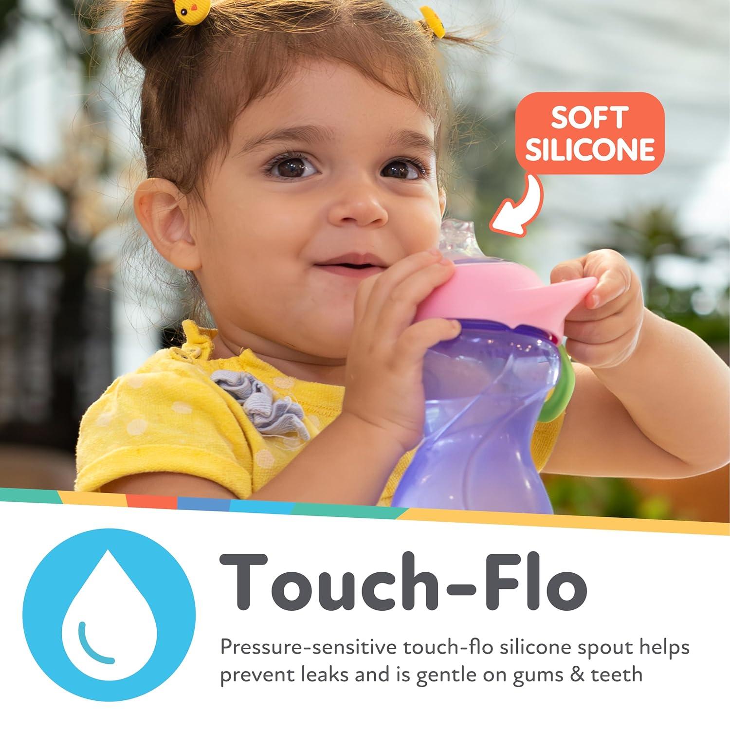 imageNuby NoSpill ClikIt Soft Spout Sippy Cup with Carabiner Clip 3Pack 10 oz Baby Sippy Cup for 6 Month Old with Easy Grip AquaPinkPurplePink Purple Aqua