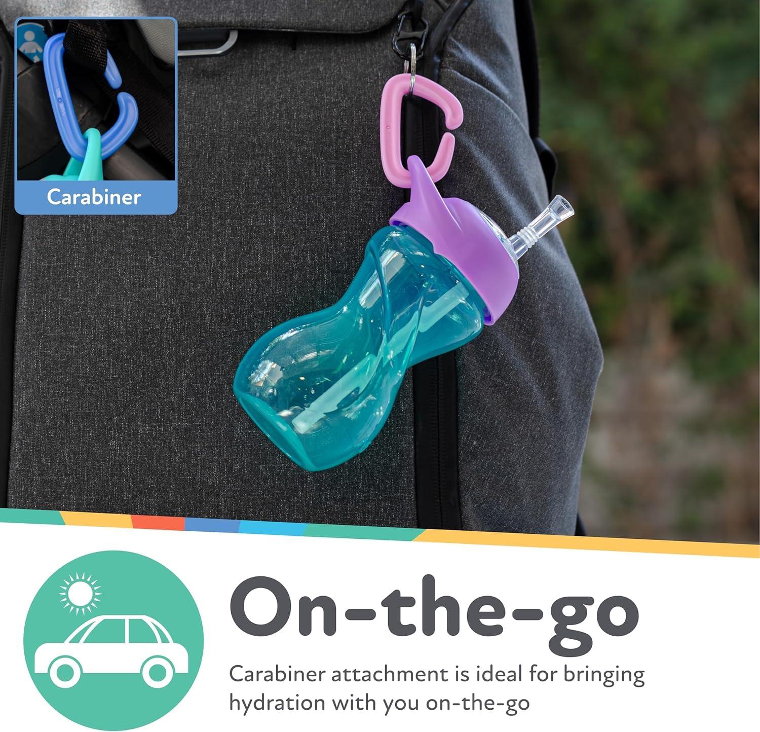 imageNuby NoSpill ClikIt Soft Spout Sippy Cup with Carabiner Clip 3Pack 10 oz Baby Sippy Cup for 6 Month Old with Easy Grip AquaPinkPurplePink Purple Aqua