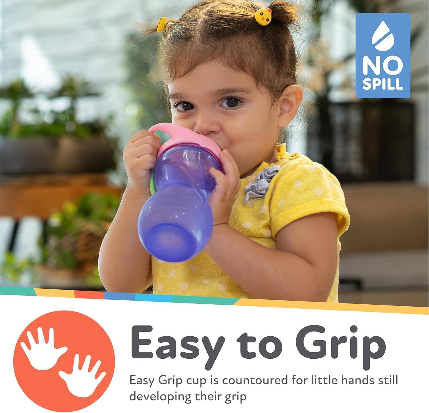 imageNuby NoSpill ClikIt Soft Spout Sippy Cup with Carabiner Clip 3Pack 10 oz Baby Sippy Cup for 6 Month Old with Easy Grip AquaPinkPurplePink Purple Aqua