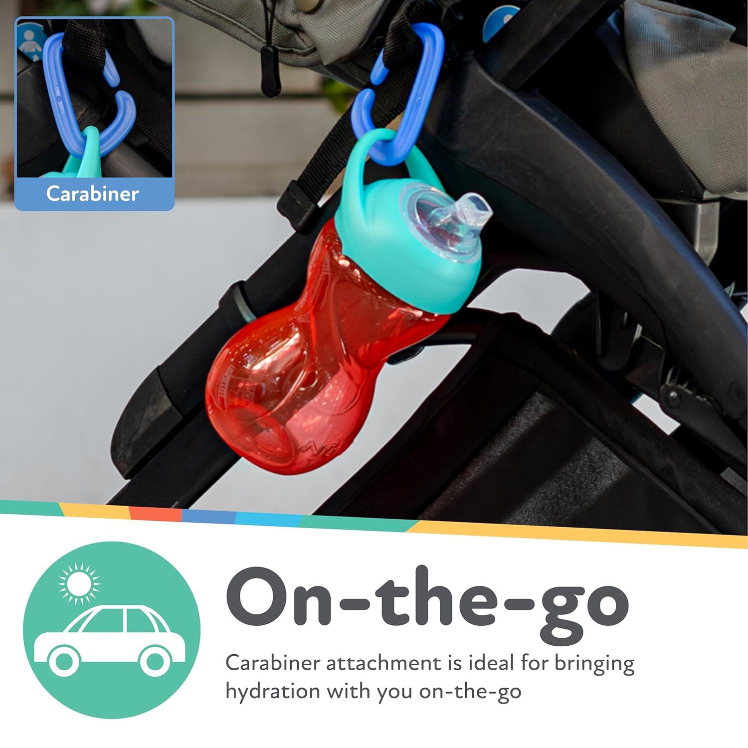 imageNuby NoSpill ClikIt Soft Spout Sippy Cup with Carabiner Clip 3Pack 10 oz Baby Sippy Cup for 6 Month Old with Easy Grip AquaPinkPurpleRed Green Blue