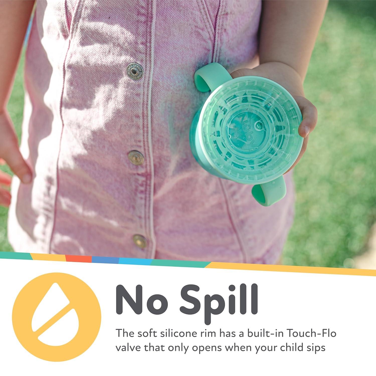 imageNuby Wonder Cup SpillProof Toddler Sippy Cups 2 Pack 5 oz Sip from All Sides Leak Resistant Easy Grip TwoHandle Design PinkAquaPink Purple Aqua