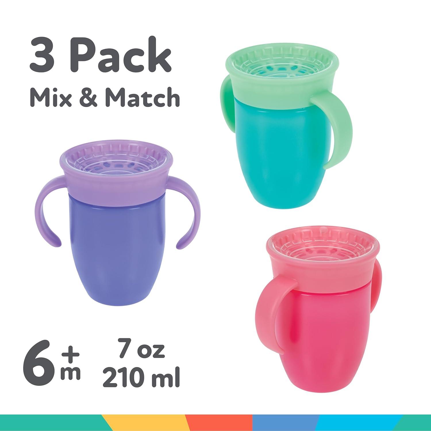 imageNuby Wonder Cup SpillProof Toddler Sippy Cups 2 Pack 5 oz Sip from All Sides Leak Resistant Easy Grip TwoHandle Design PinkAquaPink Purple Aqua