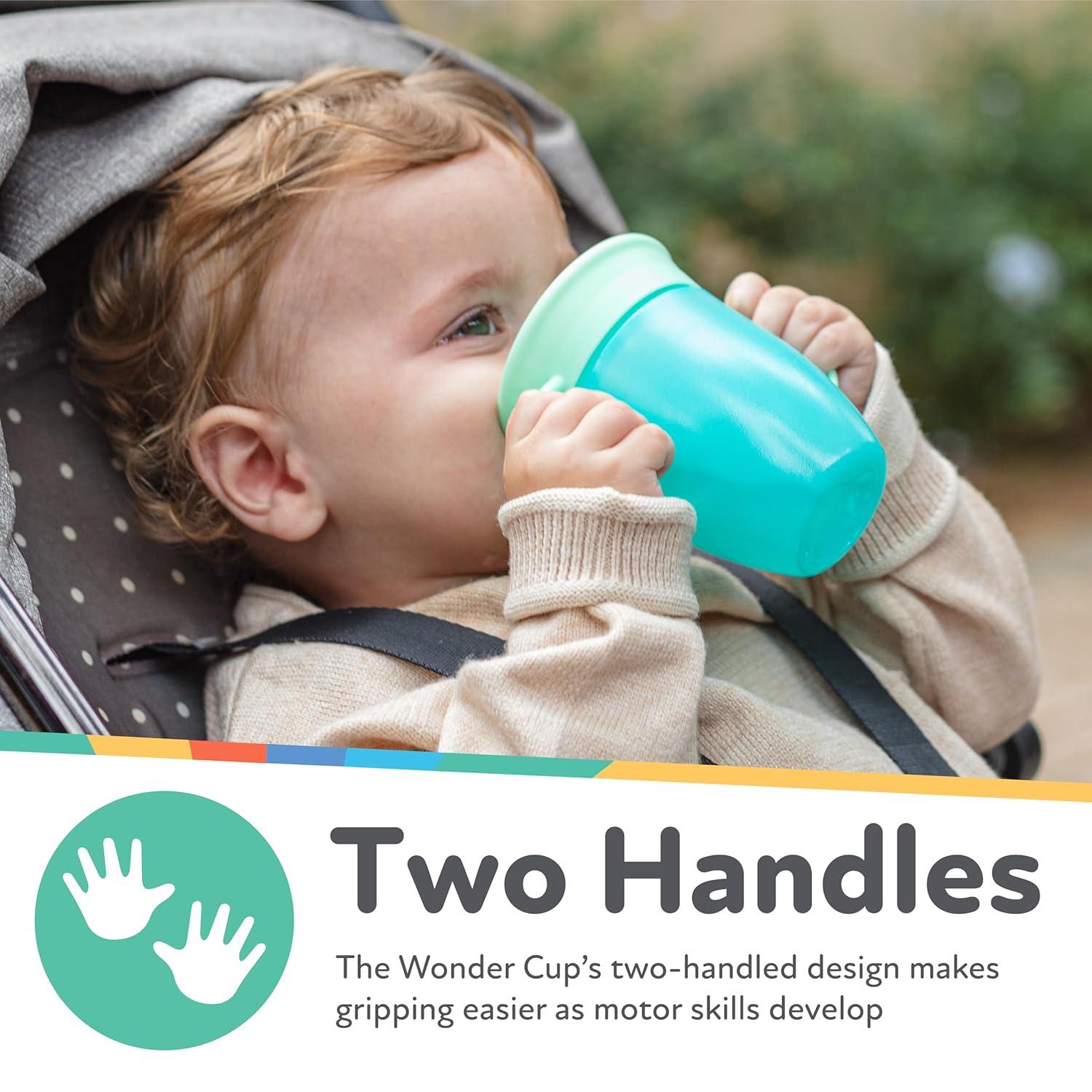 imageNuby Wonder Cup SpillProof Toddler Sippy Cups 2 Pack 5 oz Sip from All Sides Leak Resistant Easy Grip TwoHandle Design PinkAquaPink Purple Aqua