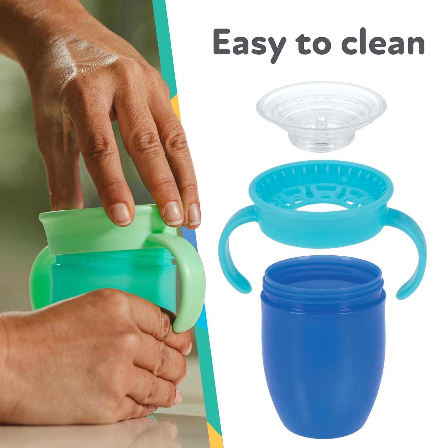 imageNuby Wonder Cup SpillProof Toddler Sippy Cups 2 Pack 5 oz Sip from All Sides Leak Resistant Easy Grip TwoHandle Design PinkAquaRed Blue