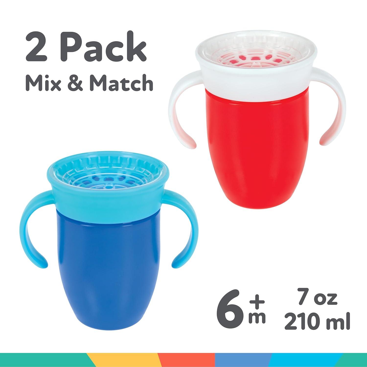 imageNuby Wonder Cup SpillProof Toddler Sippy Cups 2 Pack 5 oz Sip from All Sides Leak Resistant Easy Grip TwoHandle Design PinkAquaRed Blue