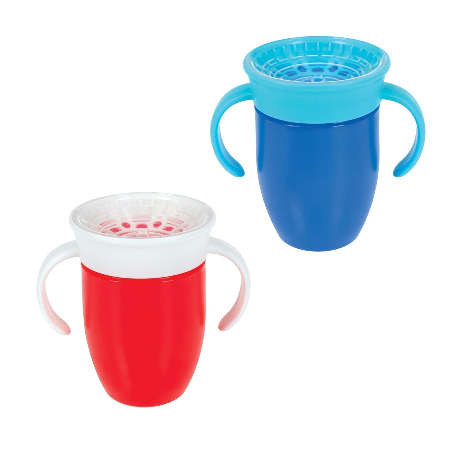 imageNuby Wonder Cup SpillProof Toddler Sippy Cups 2 Pack 5 oz Sip from All Sides Leak Resistant Easy Grip TwoHandle Design PinkAquaRed Blue