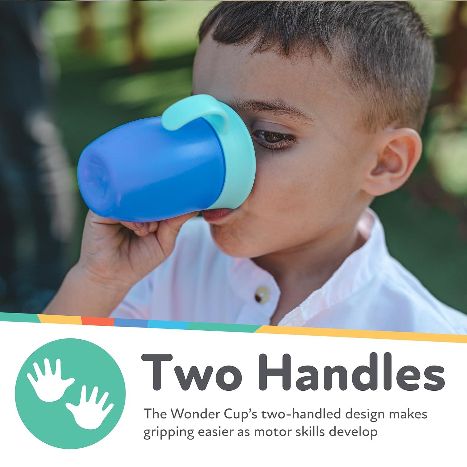 imageNuby Wonder Cup SpillProof Toddler Sippy Cups 2 Pack 5 oz Sip from All Sides Leak Resistant Easy Grip TwoHandle Design PinkAquaRed Blue