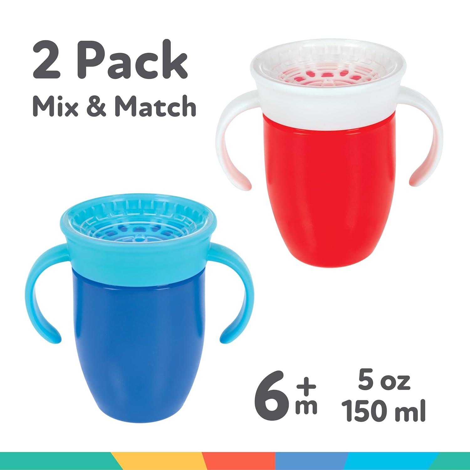 imageNuby Wonder Cup SpillProof Toddler Sippy Cups 2 Pack 5 oz Sip from All Sides Leak Resistant Easy Grip TwoHandle Design PinkAquaRed Blue