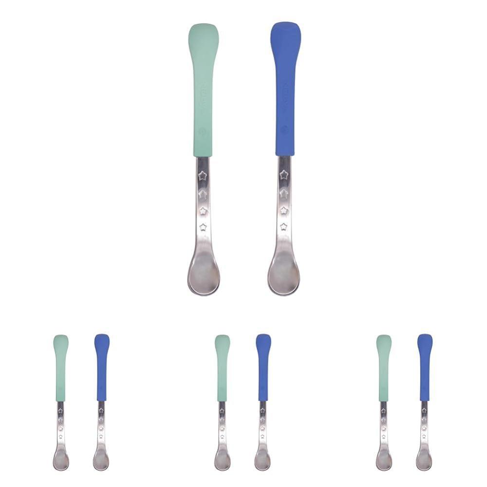 imageNuby 2in1 Hot Safe Feeding Spoons  2Pack Spoons for Babies 6 Months  Blue and AquaRegular Pack of 4