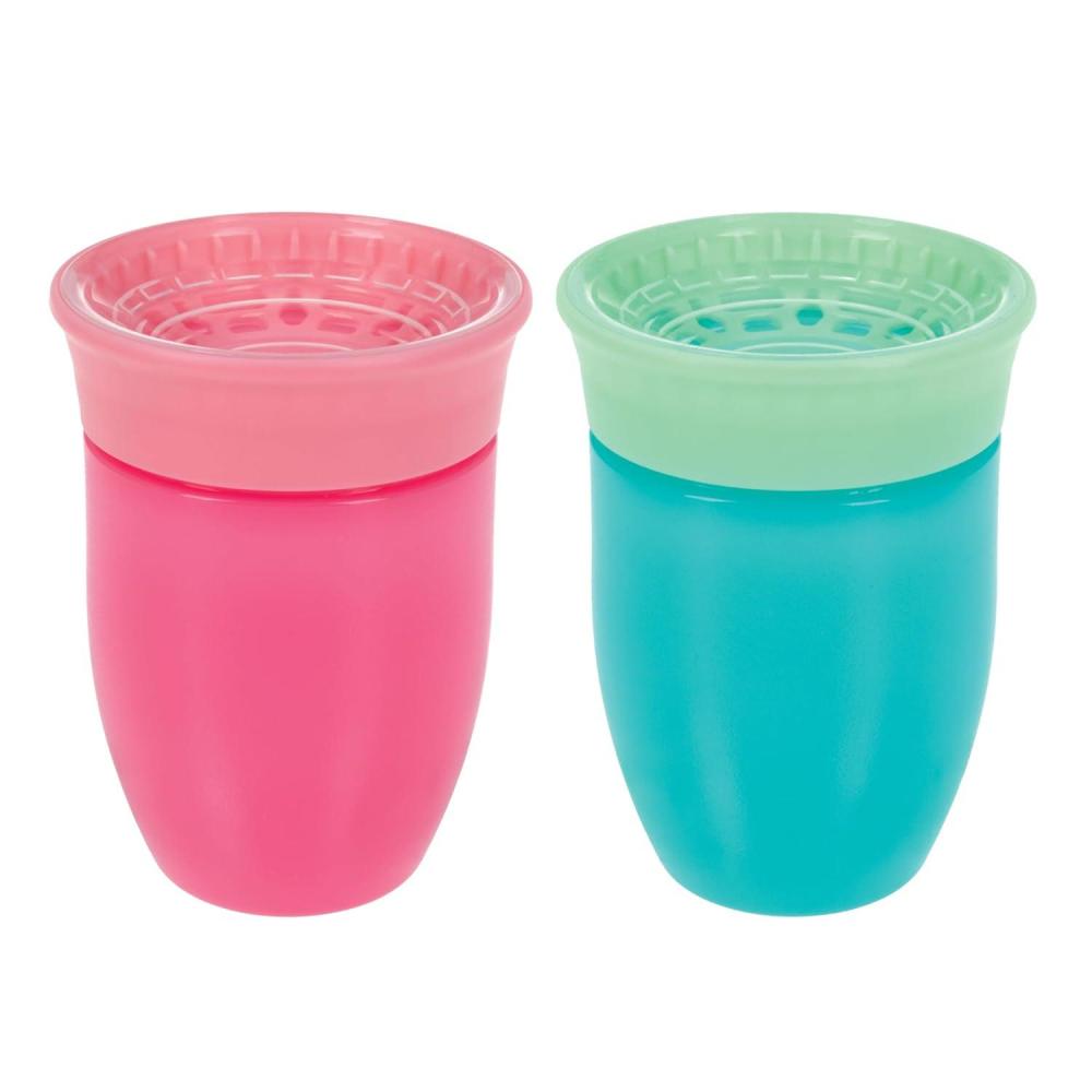 imageNuby Wonder Cup  SpillProof Toddler Sippy Cups  3 Pack 10 oz  Sip from All Sides  Leak Resistant  Spoutless Transition Cup  AquaPurplePinkPink  Aqua