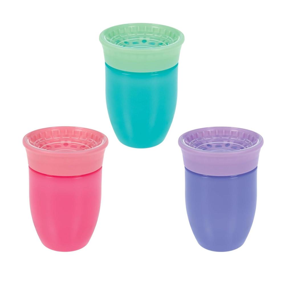 imageNuby Wonder Cup  SpillProof Toddler Sippy Cups  3 Pack 10 oz  Sip from All Sides  Leak Resistant  Spoutless Transition Cup  AquaPurplePinkPink  Purple  Aqua