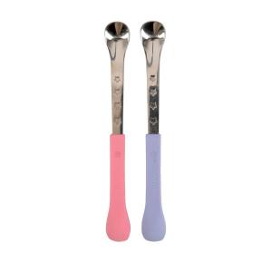 Nuby 2 in 1 Silicone and Stainless Steel Dual Ended Feeding Spoons for Baby, Aqua/Blue(Purple/Pink)