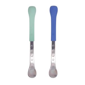 Nuby 2-in-1 Hot Safe Feeding Spoons – (2-Pack) Spoons for Babies 6+ Months – Blue and Aqua(Regular)